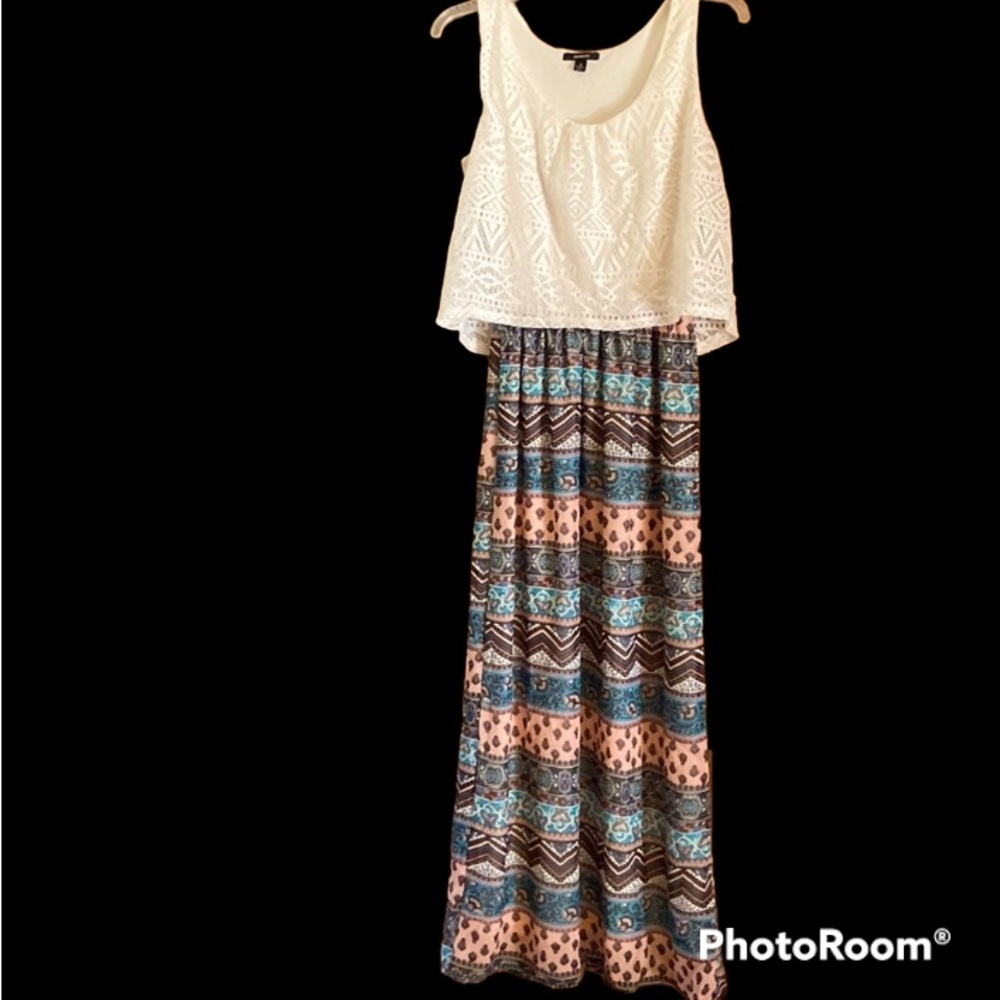 Maxi Dress - Womens Crochet Top - Blues & Browns Bodice size S